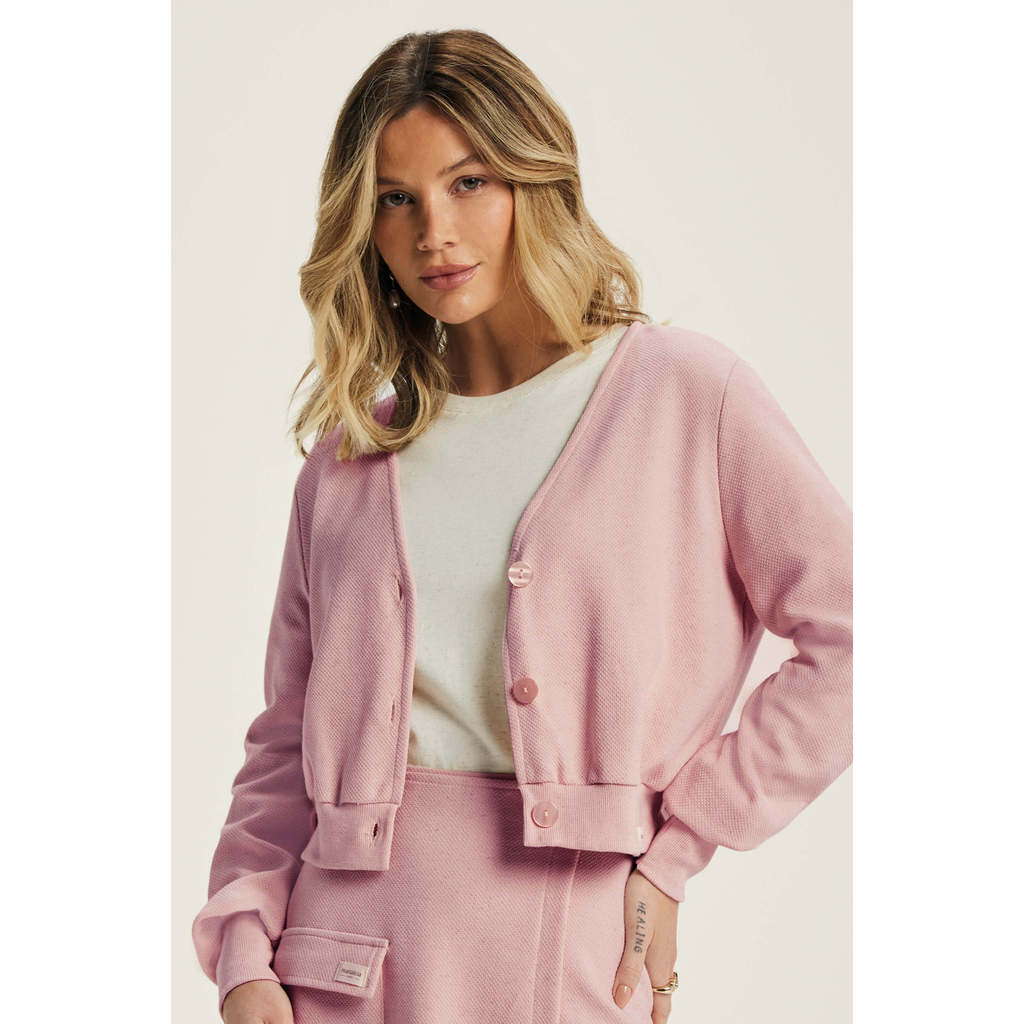 Cardigan Feminino Comfy em Linho Marialícia Rosa