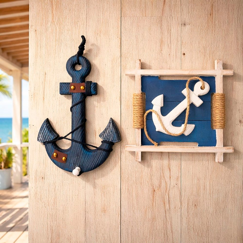Âncora Quadro Decoração Náutica Parede Casa Praia Kit 2pçs