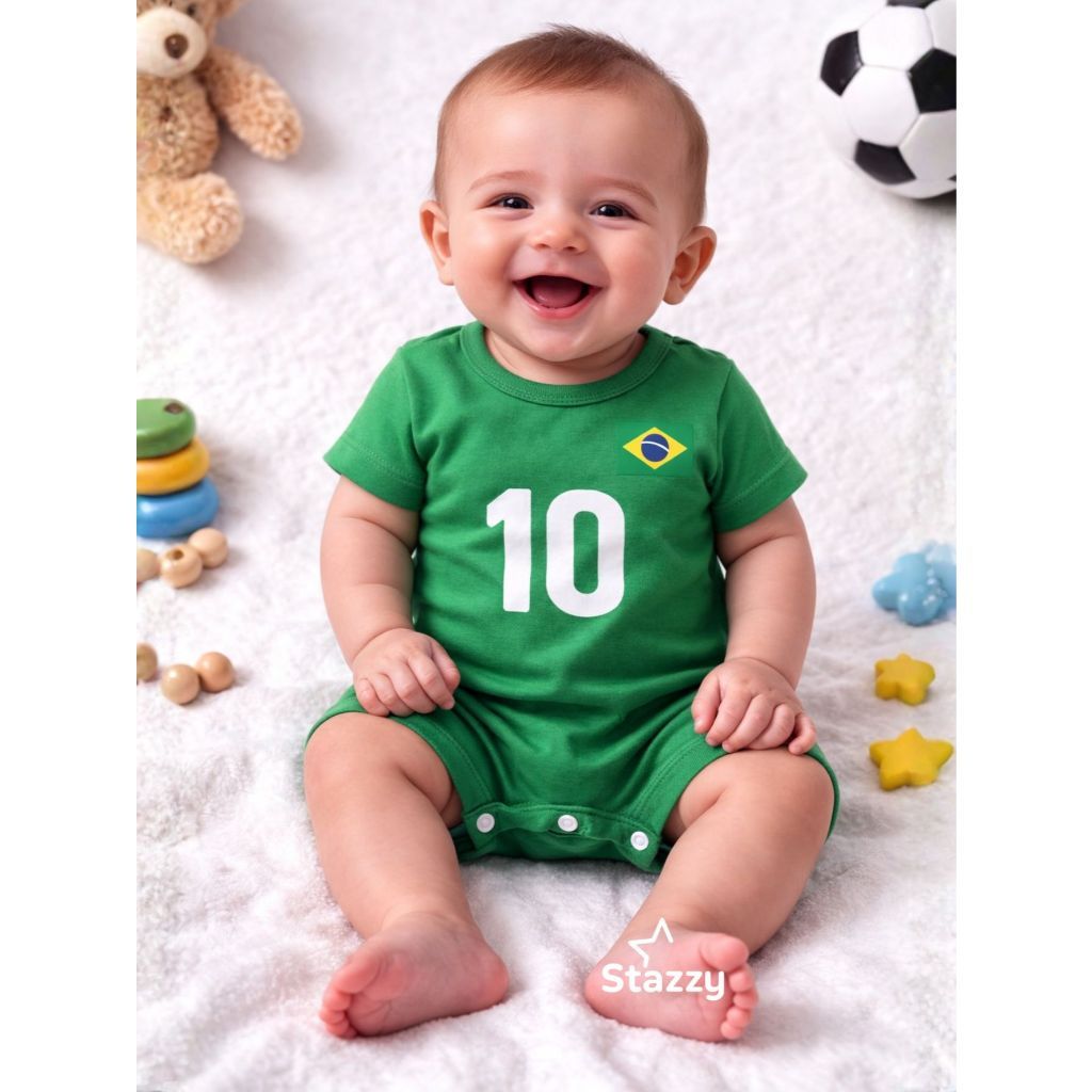Conjunto bebê Menino Macacão Curto BRASIL COPA RN Recém Nascido 0 a 6 meses Copa do Mundo