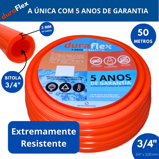 Mangueira De Irrigação 3/4 pol X 3,00mm  Siliconada Superflexível 50mts Profissional