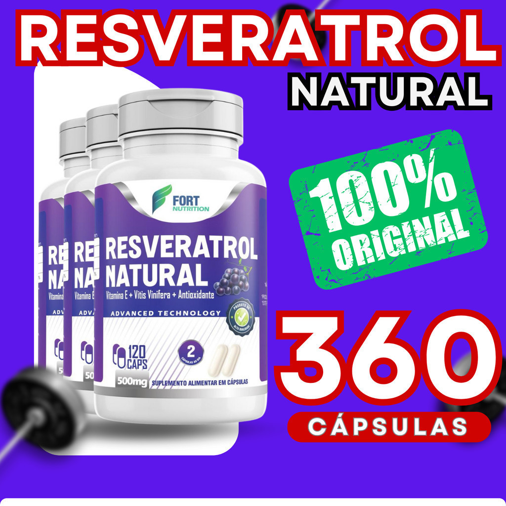 Suplemento RESVERATROL Natural 100% Original 120 Cáps 500Mg Trans Resveratrol  Envio Imediato