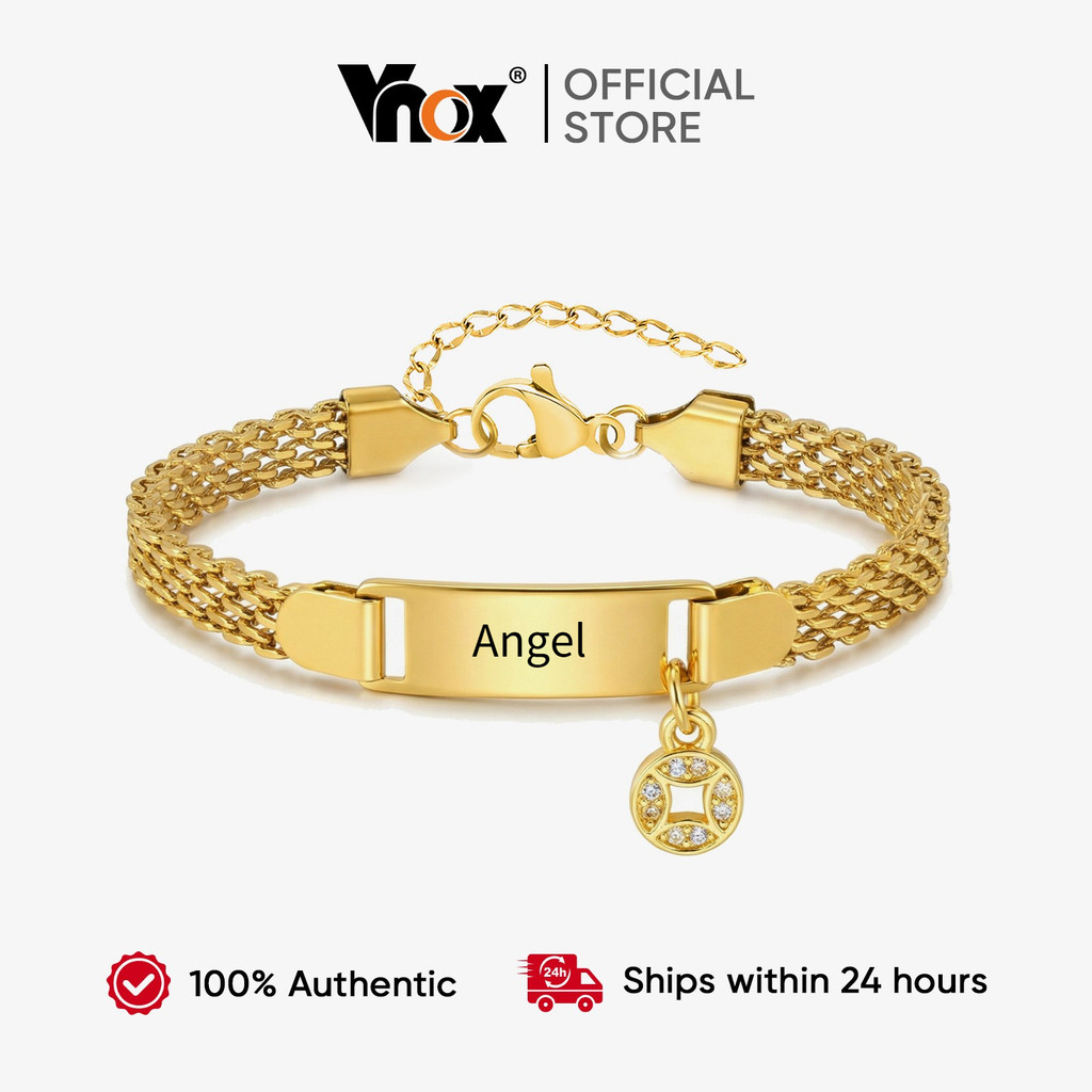 Pulseira Feminina Vnox Ouro 18k Com Nome Personalizado, De Aço Inoxidável Que Não Desbota, Presente