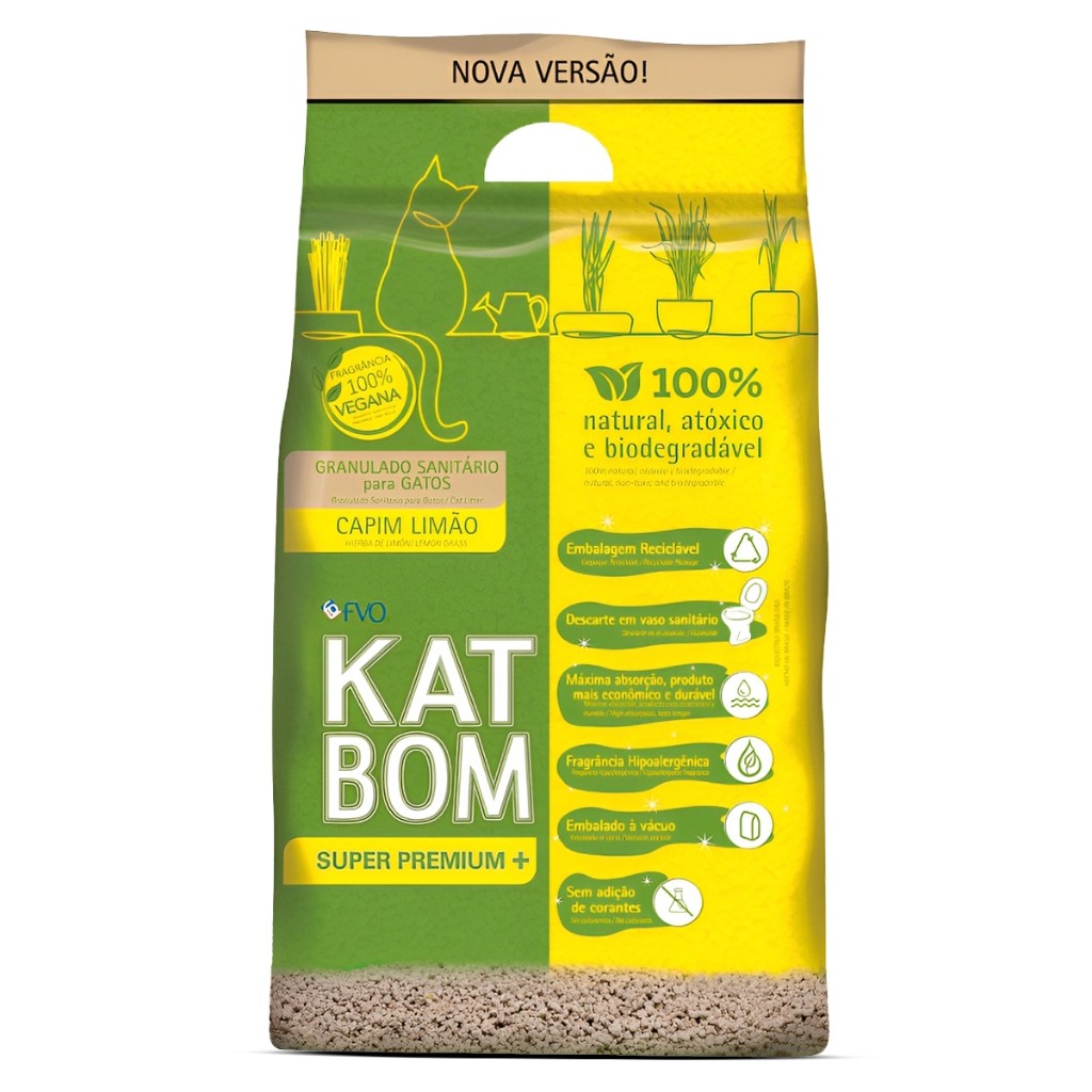 Areia Higiênica Katbom Para Gatos Granulado Capim Limão 3Kg