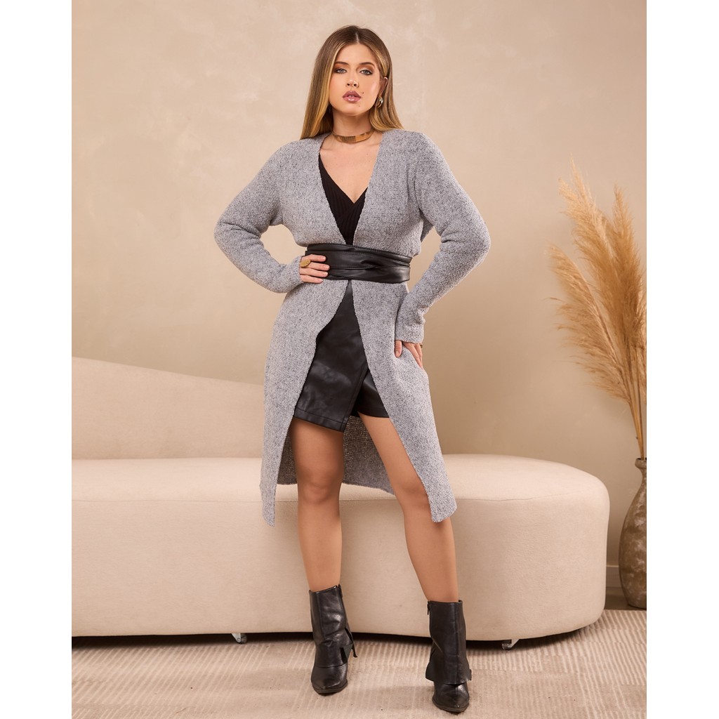 Casaco Feminino Tricô Mousse Alongado Max Elegante Confortável Inverno