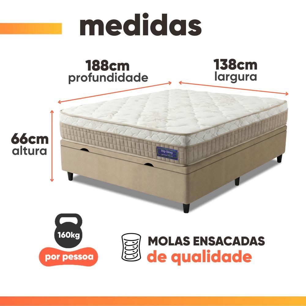 Cama Box Baú Colchão Casal Molas Ensacadas Euro In Natural Confort 138x188x66cm