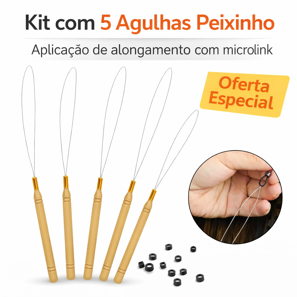 Kit Agulha Peixinho Para Aplicação Mega Hair Profissional
