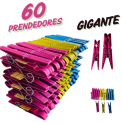 Kit com 60 / 48 / 36 / 24 / 12 Pregadores de Roupa em Plástico GIGANTE Reforçado - Cores Sortidas