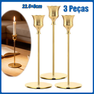 Castiçais de metal 3 peças castiçais castiçais para casamento jantar festa ou aniversário 22.5×8cm