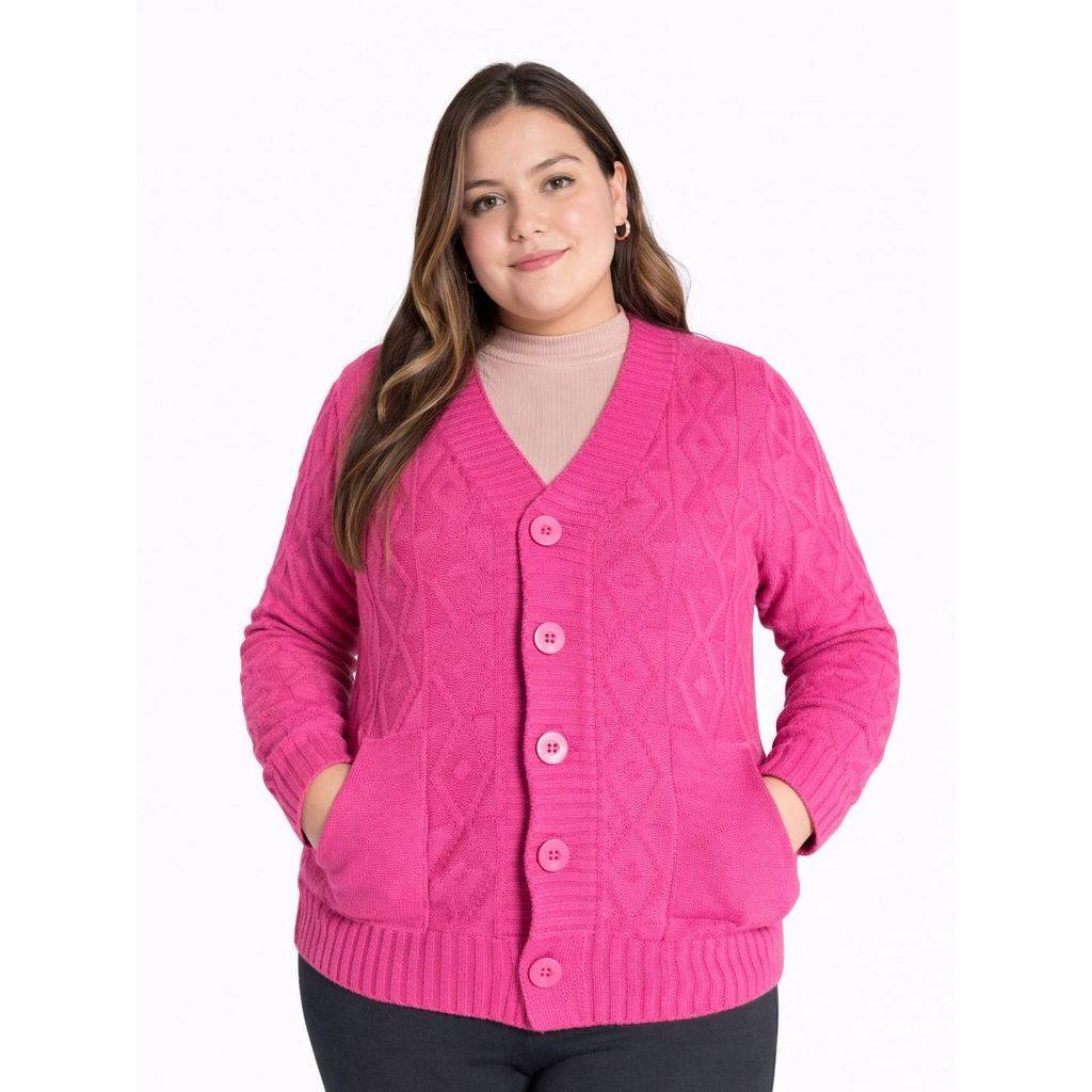 Casaco de Tricô Feminino  Plus Size G1 com Botões – Elegante, Quentinho e Confortável