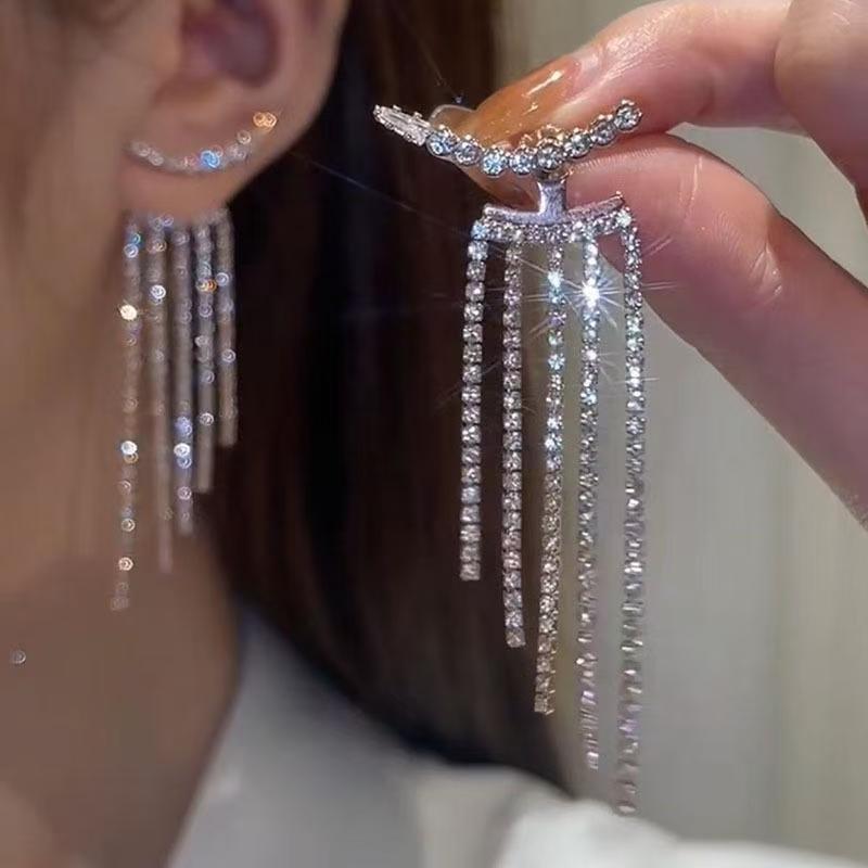 Cristal Borla Brincos Longos Elegante Strass Balançar Brincos De Diamante Acessórios De Jóias Para O Sexo Feminino em Oferta na Shopee