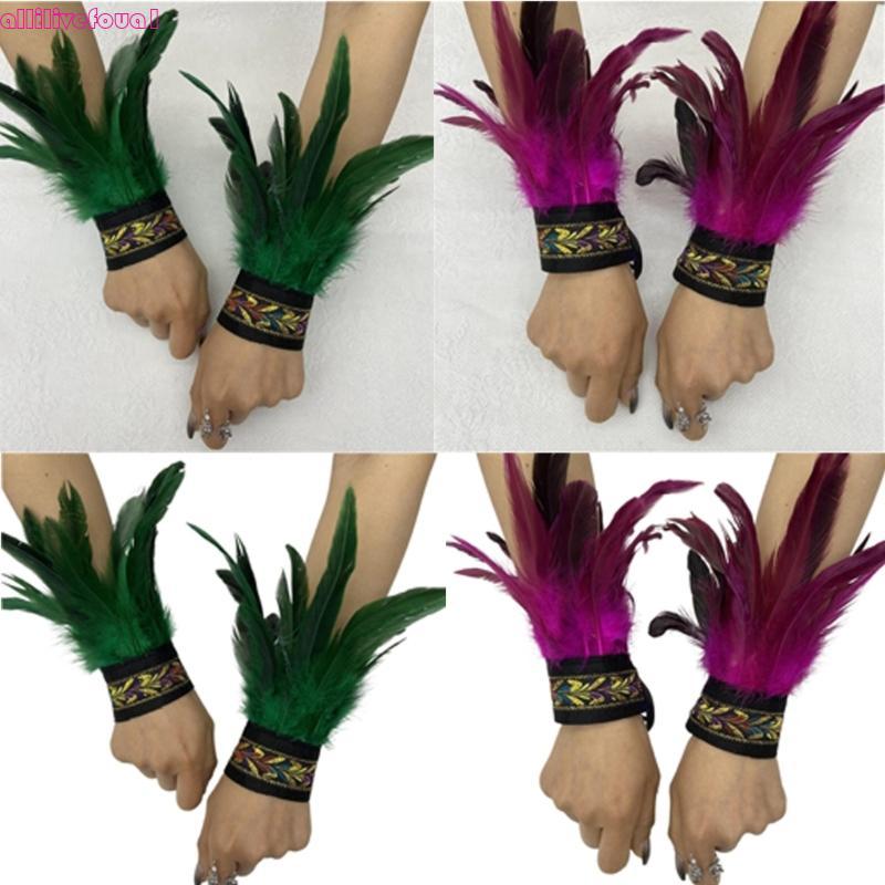 allilivefoua1 Punhos Pulso Punk Pena Pulseira Traje Halloween Braçadeira