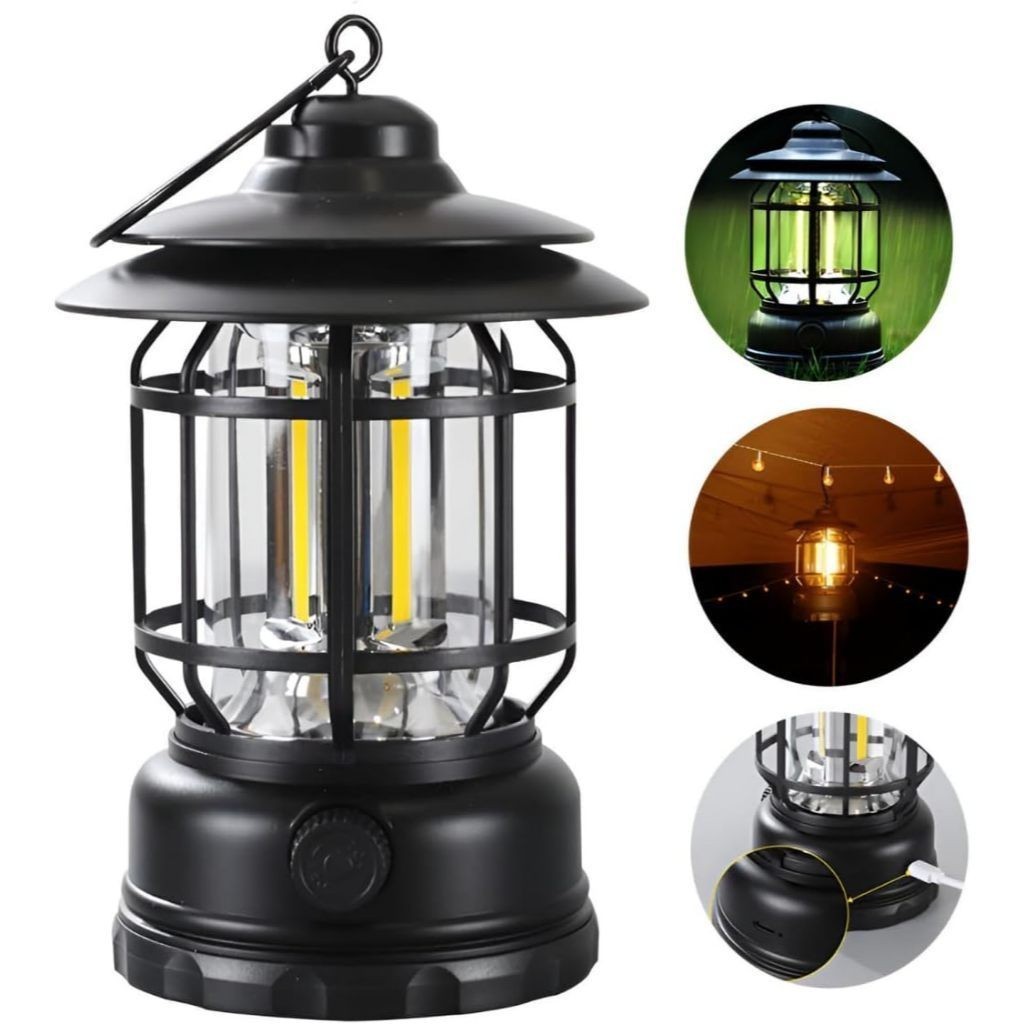 Lampião LED Recarregável com Gancho, Regulagem de Intensidade e USB – Iluminação Potente para Camping e Emergências