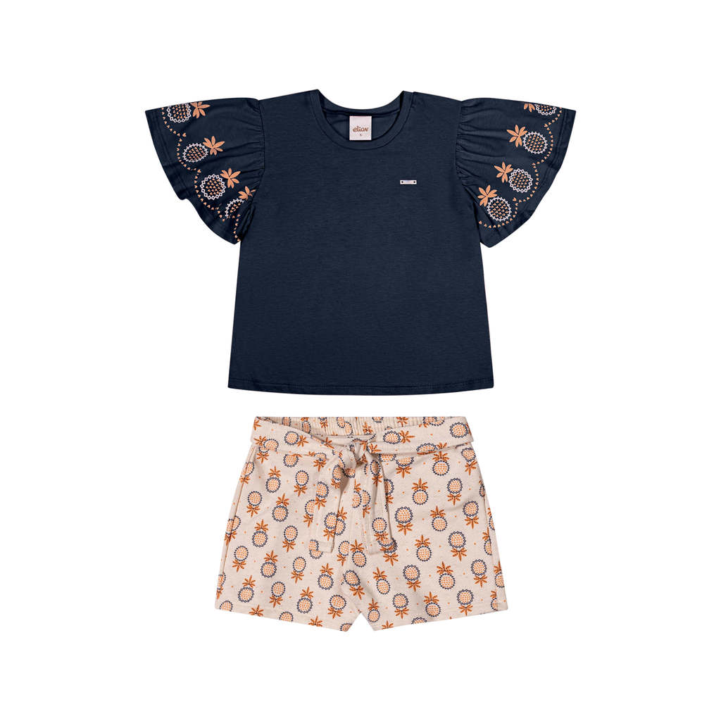 Conjunto Curto Infantil Menina Abacaxi Elian Azul em Oferta na Shopee