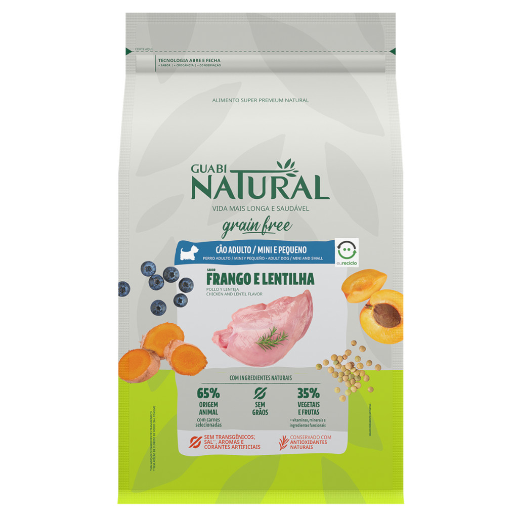 Ração Guabi Natural Grain Free Cães Adultos Porte Mini e Pequeno 1 kg Sabor Frango e Lentilha