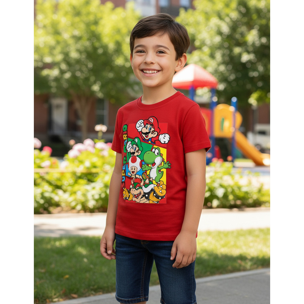 Camiseta Infantil Divertida Super Mario Bros Desenho Animado Video Game Jogos Promoção em Oferta na Shopee