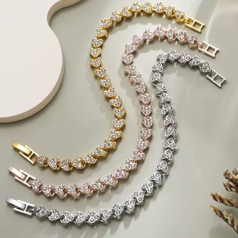 Pulseira Feminina Prateado Cheia de Brilhantes ,Estilo Elegante Semi-Joias Moda