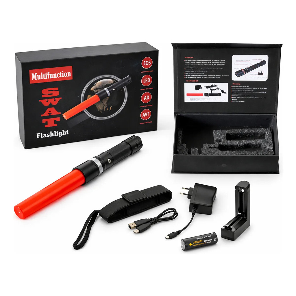 Lanterna Led Tática 3.7v Swat Recarregável