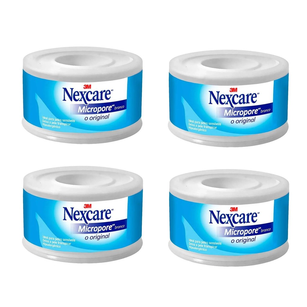 FITA MICROPOROSA BRANCO 2,5cm x 4,5m 3M NEXCARE - KIT C/4un