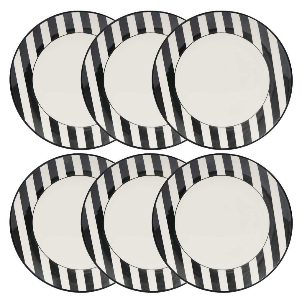 Jogo de 6 Pratos Rasos 26 Cm Oxford Unni Stripes And Dots
