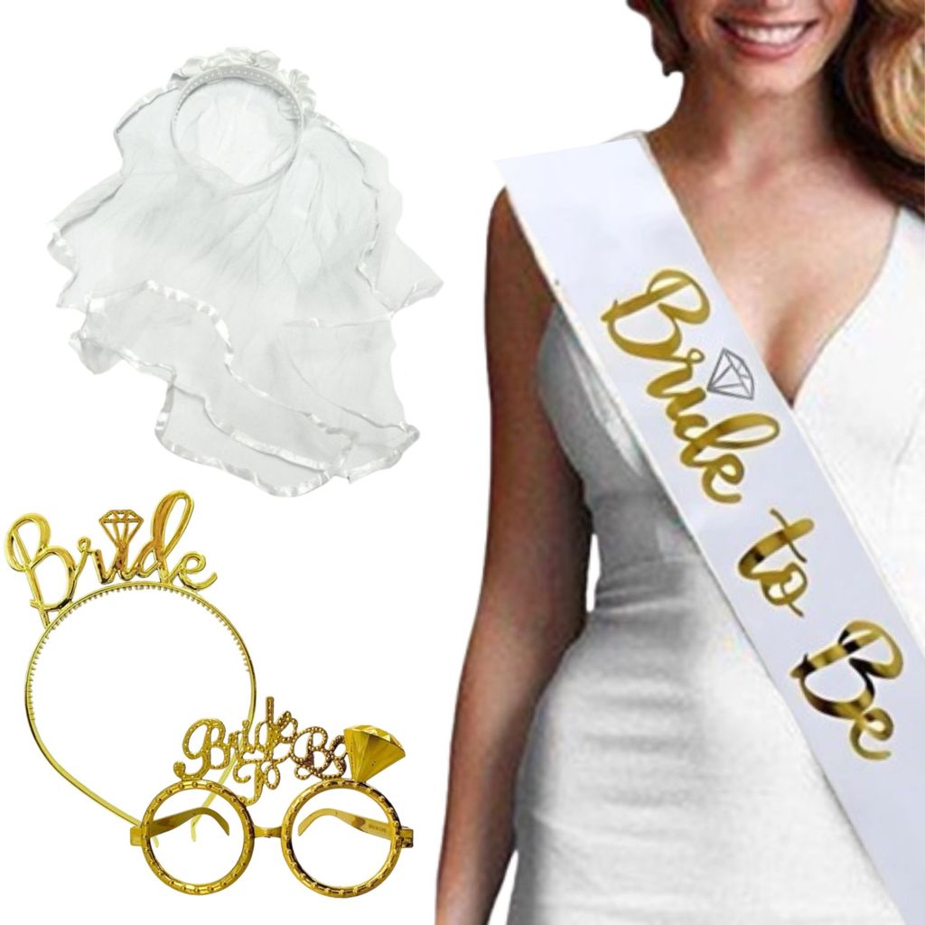 Acessórios Despedida De Solteira: Faixa Bride To Be + Tiara e Despedida De Solteira + Coroa Véu Noiva-  Chá De Lingerie