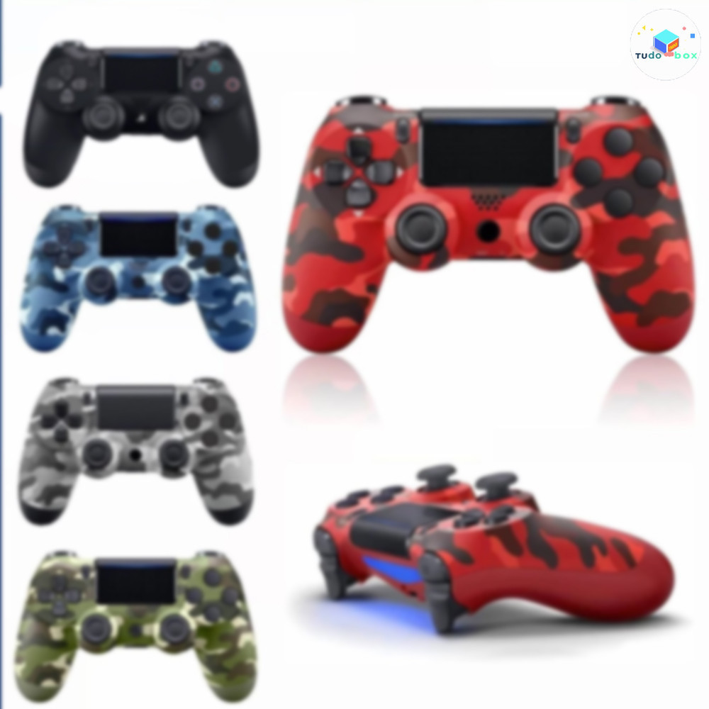 Controle wireless camuflado compatível com PS4, equipado com cabo de carregamento e funções avançadas