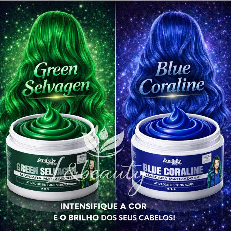 Kit Com 2 Máscaras Capilar Tonalizantes Azul Intenso+ Verde Anatoly 300G