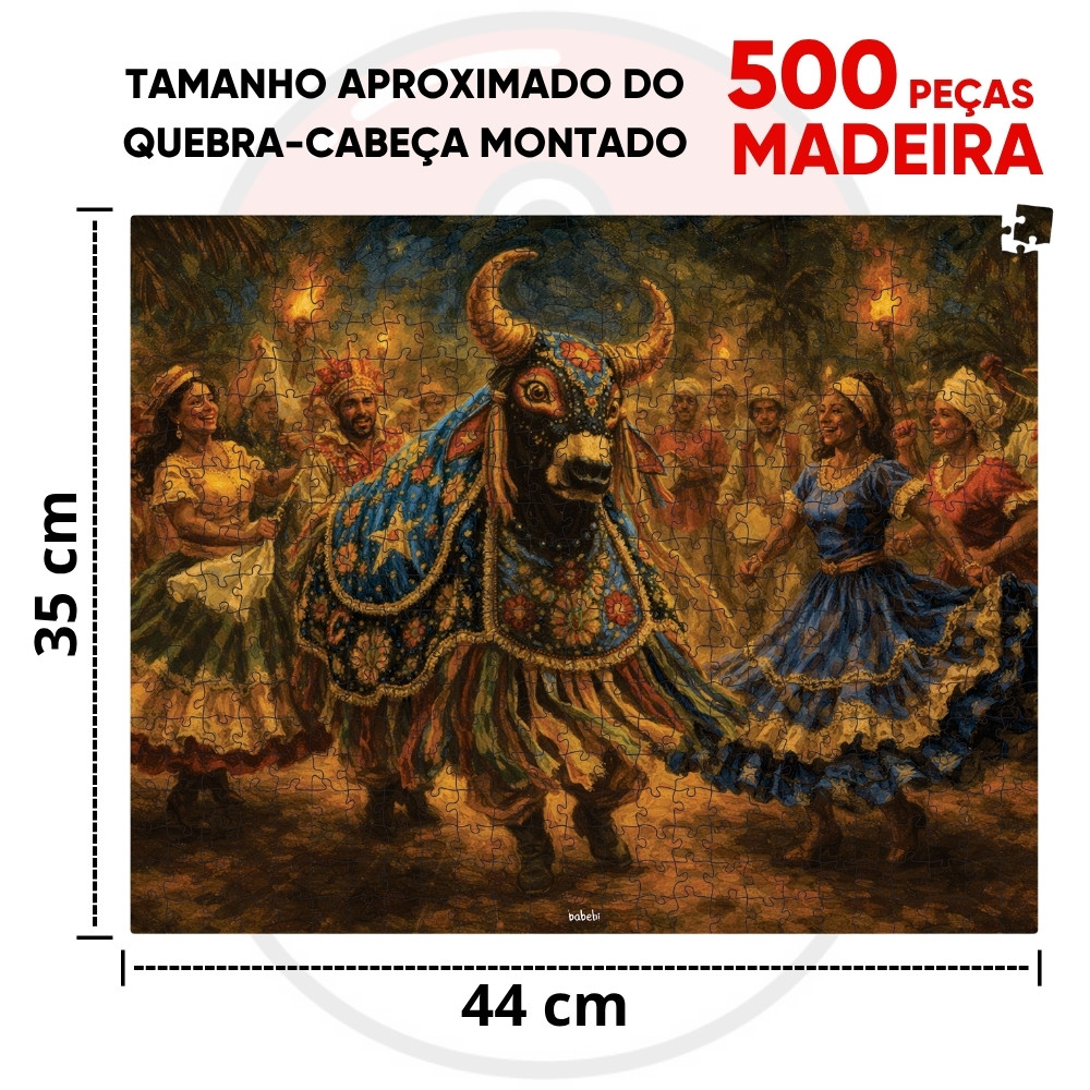 QUEBRA CABEÇA BUMBA MEU BOI 500 PEÇAS MADEIRA BABEBI PUZZLE FESTA CULTURAL BRASIL BRINQUEDOS MONTAR · foto 2