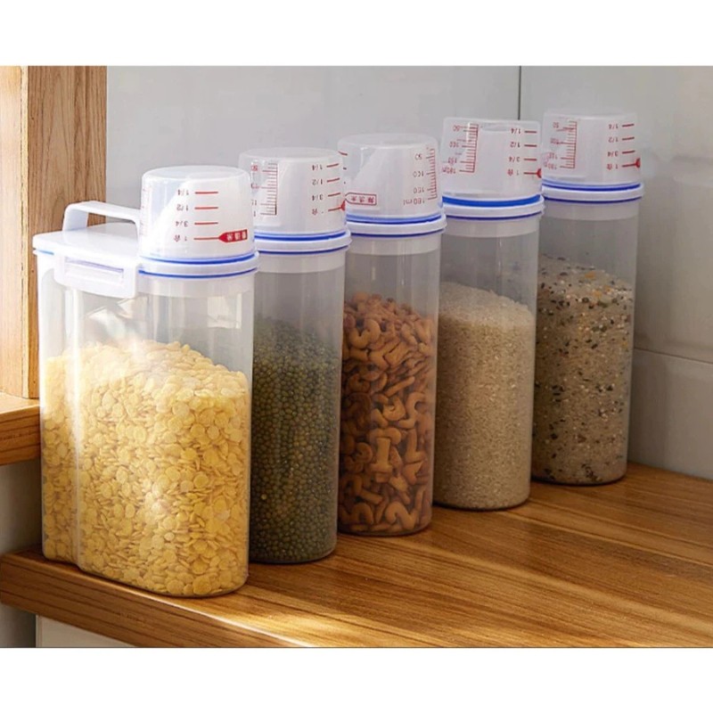 Kit Potes Herméticos 2L Premium Com Medidor Organizador De Alimentos Mantimentos Arroz