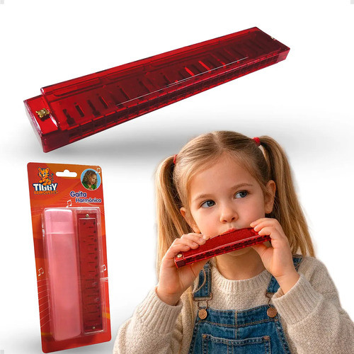 Brinquedo Instrumento  Musical Gaita Harmônica 24 Vozes Vermelho - Tiggy