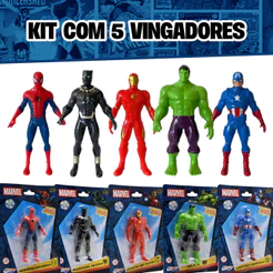 Kit 5 Bonecos Colecionáveis Marvel Avengers Vingadores Homem De Ferro Capitão América Homem Aranha Hulk e Pantera Negra