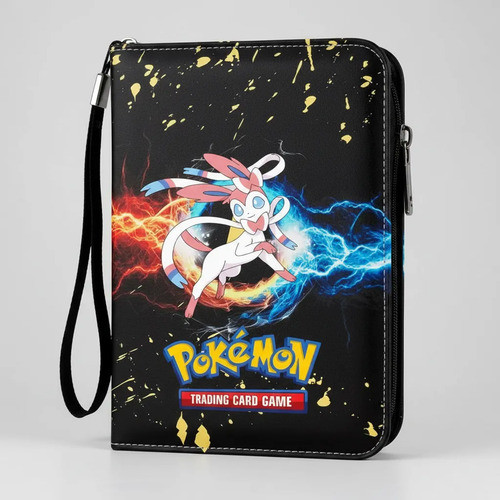 Album Pasta Fichario P/ 400 Cartas Pokemon C/ Ziper Sylveon Preto