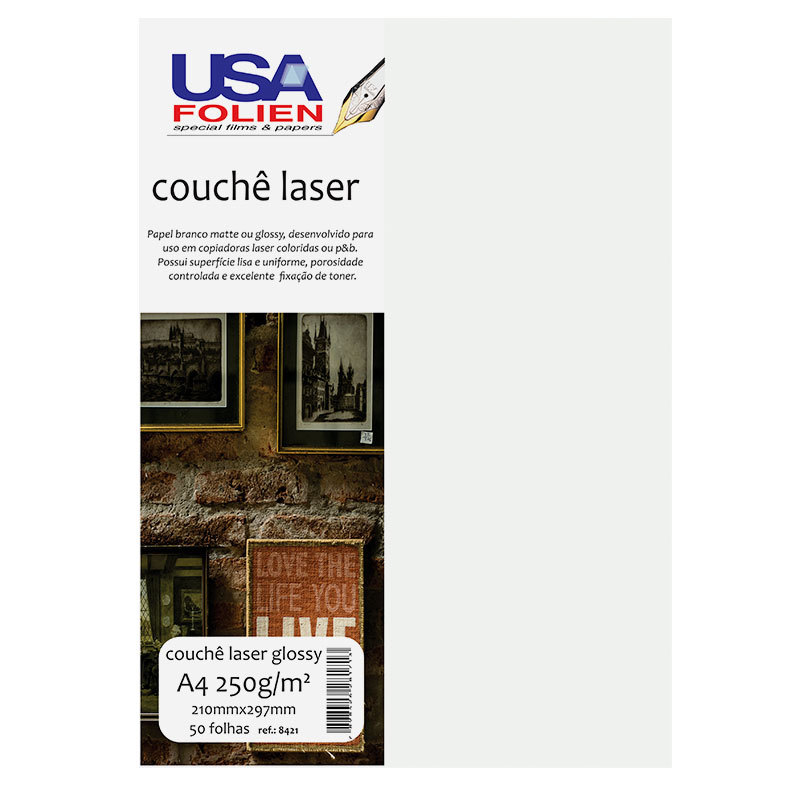 Papel fotográfico couchê glossy A4 250g com 50 folhas 8421 Usa Folien