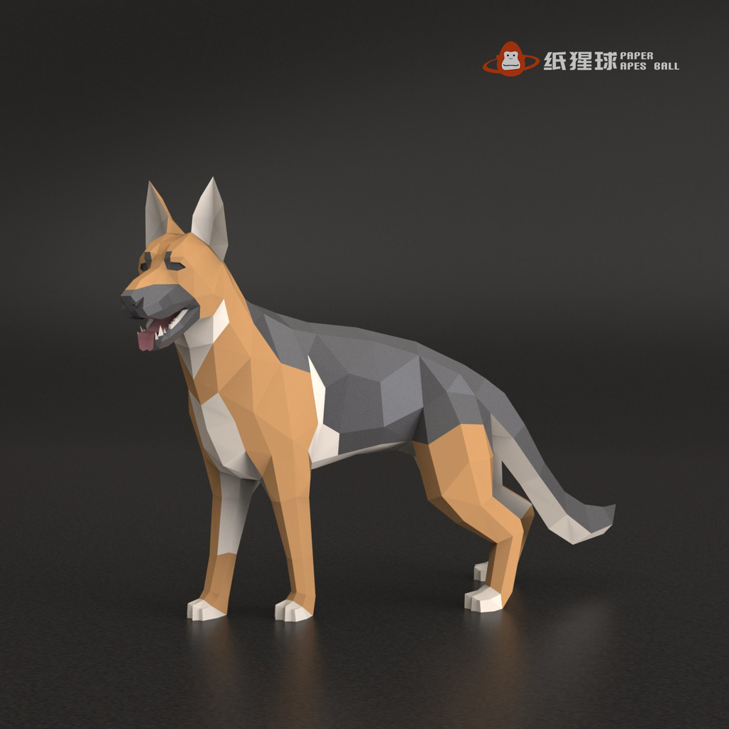 MOMO Molde de papel tridimensional Cão pastor alemão Decoração de piso grande Enfeites de animais para cães DIY Origami 