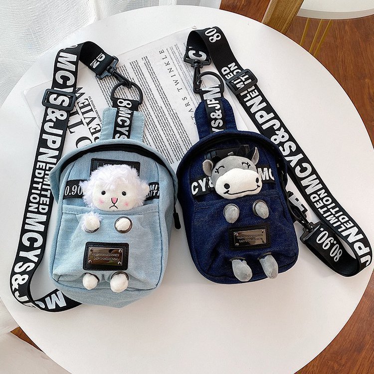 Fashionable denim bag for women2026New Japanese-style cute bear shoulder chest bag cartoon plush crossbody bag