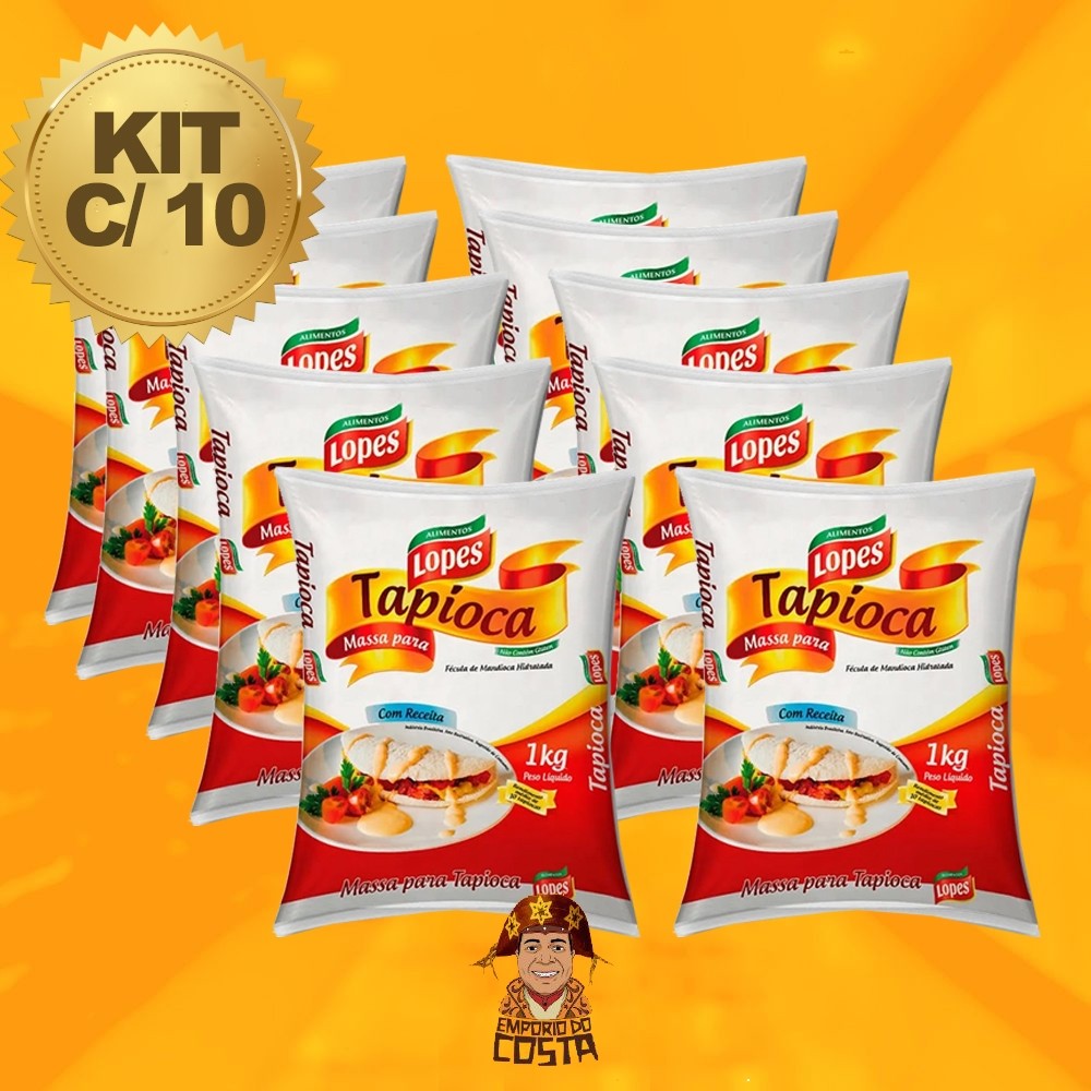 Kit c/ 10 - Tapioca pronta Lopes 1 Kg em Oferta na Shopee