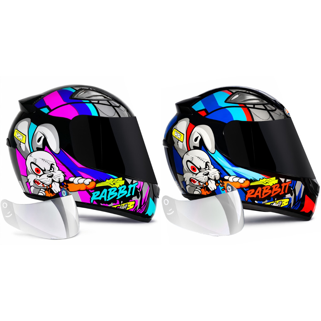Kit Casal Capacete Ebf Rabbit Rosa E Azul + Viseira Fumê
