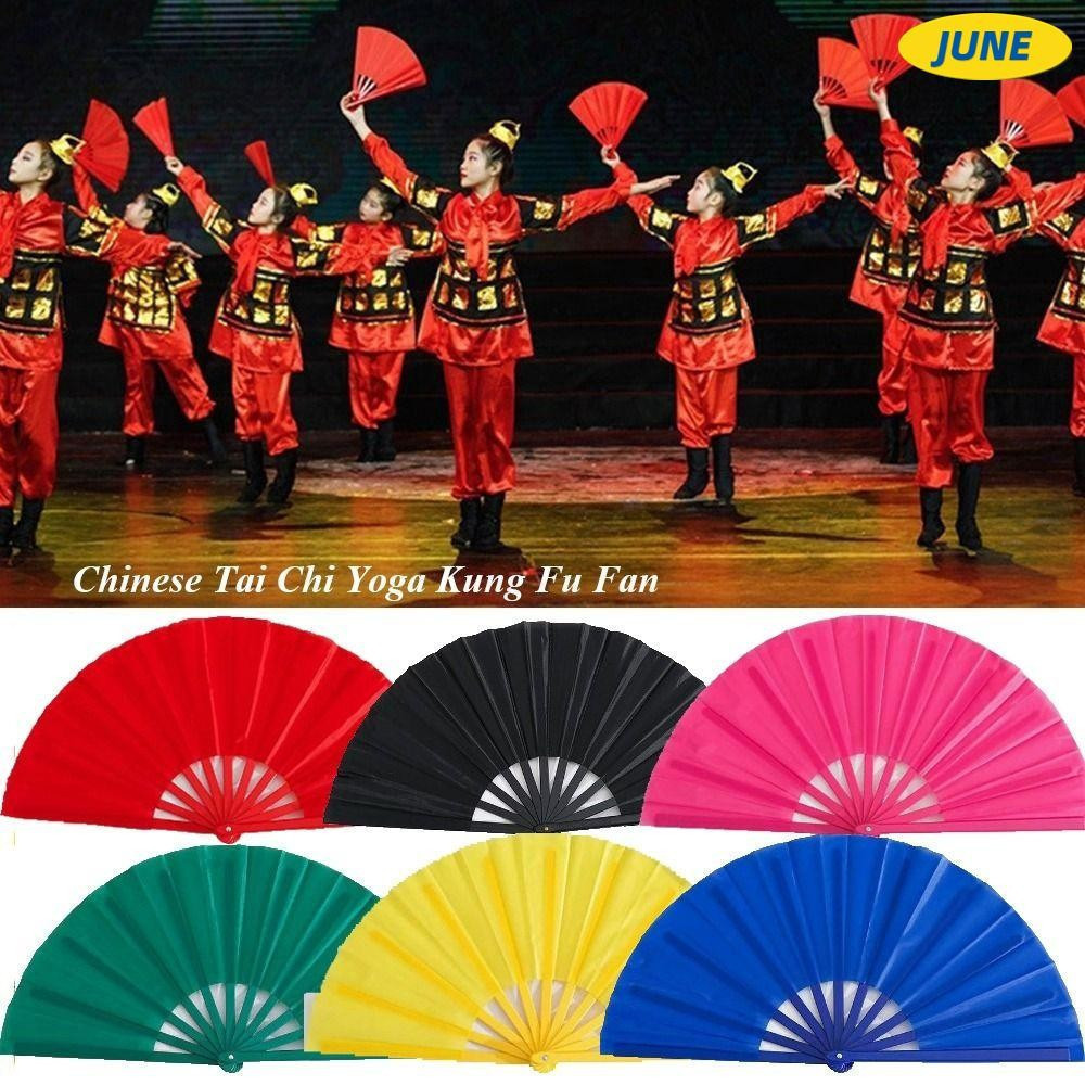 Junho Chinês Tai Chi Yoga Kung Fu Fan , 10 Estilos De Leque De Desempenho De Dança Óssea De Plástico , 33 Cm