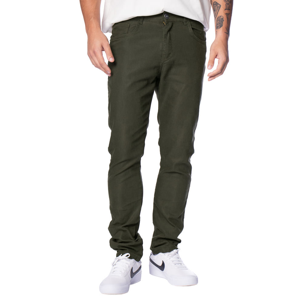 Calça Sarja Masculina Gangster Slim Verde Militar Calça Sarja Masculina Gangster Slim Verde Militar