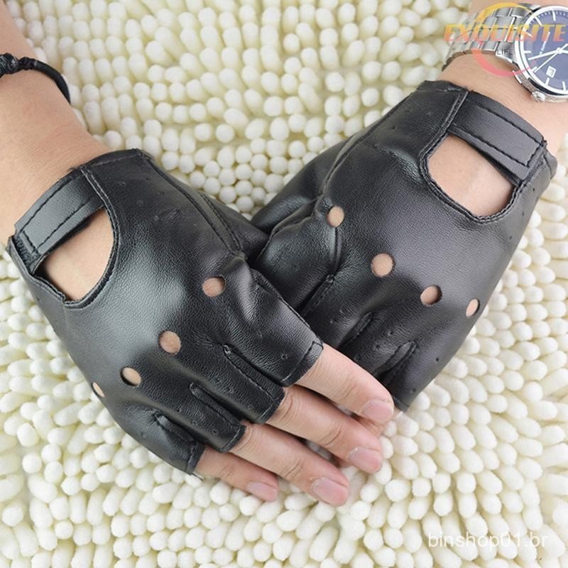 [EL] Luvas De Couro Pretas Sem Dedos Para Dirigir Moda Masculina E Feminina Meio Dedo Novas