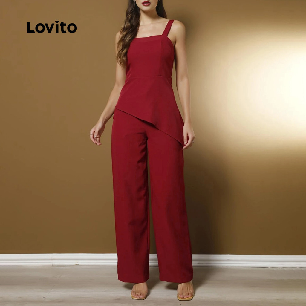 Lovito Conjunto Elegante De Tops Ou Calças Assimétricas Vermelhas Para Festa Na Primavera/verão LK2LD307 em Oferta na Shopee