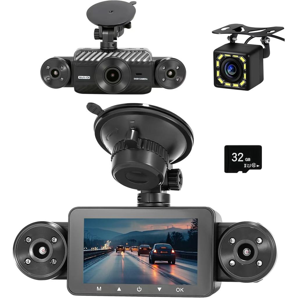 Câmera Veicular de 4 Canais 360 °   Visualização, Inclui Suporte para Câmeras Frontal e Traseira Esquerda e Direita, Gra