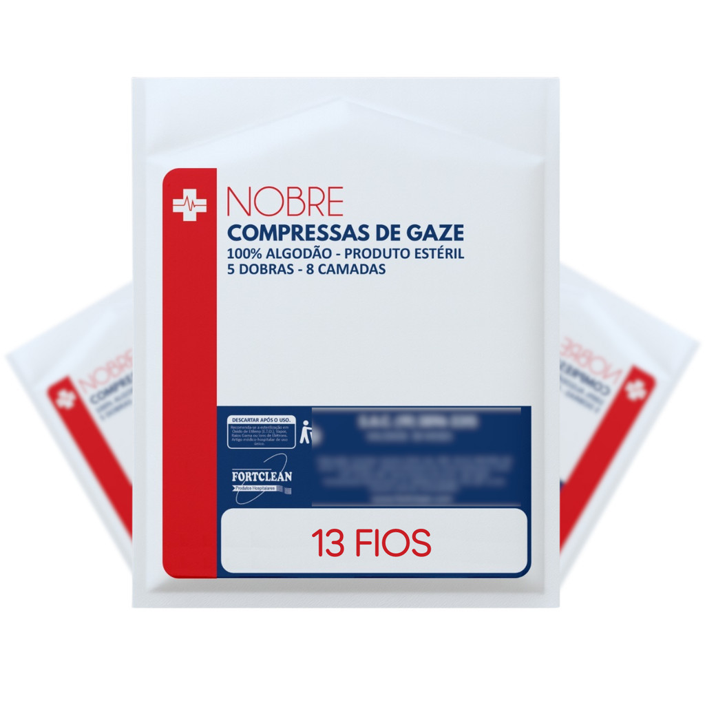 1000 Compressas de Gaze 13 fios ESTÉRIL Kit 100 Pacotes 100% Algodão Hidrófila Cirúrgica 7,5 x 7,5