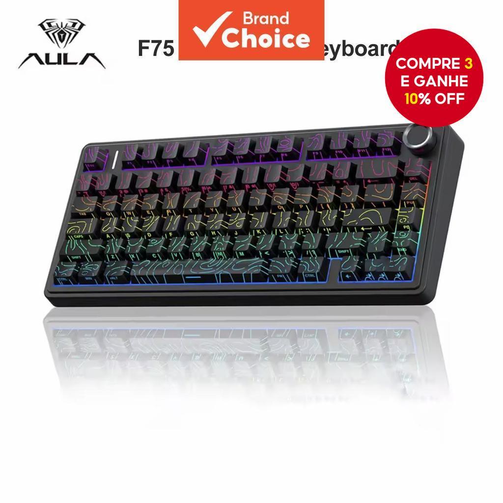 Teclado Mecânico Sem Fio Para Jogos AULA F75 E Estrutura De Junta RGB De 80 Teclas full-key hot Swap Tri-Mode Com/Blueto