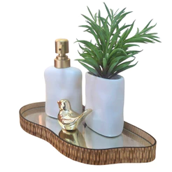Bandeja Orgânica Espelhada Borda MDF Laser Vários Formatos P, Decorativa, Banheiro, Lavabo