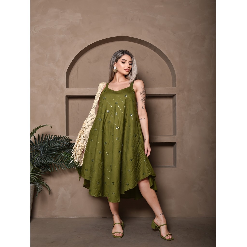 Vestido Longuete Bordado Lisa Moda Verão em Oferta na Shopee