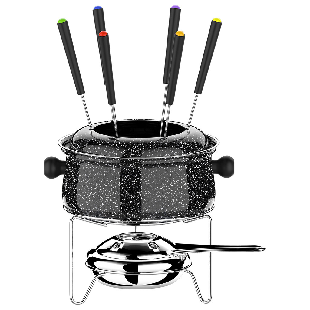 Conjunto de Fondue Preto 10 Peças Kit Fondue Antiaderente