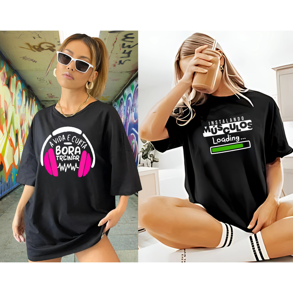 Kit 2 Oversized Feminina Camiseta Larga Academia Blusão Treino Crossfit Corrida 100%algodão