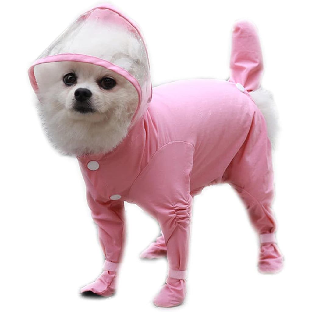 Capa de Chuva para Cães HongGun - Macacão Impermeável para Filhotes com Capuz, Jaqueta, Botas e Poncho para Cães Pequeno