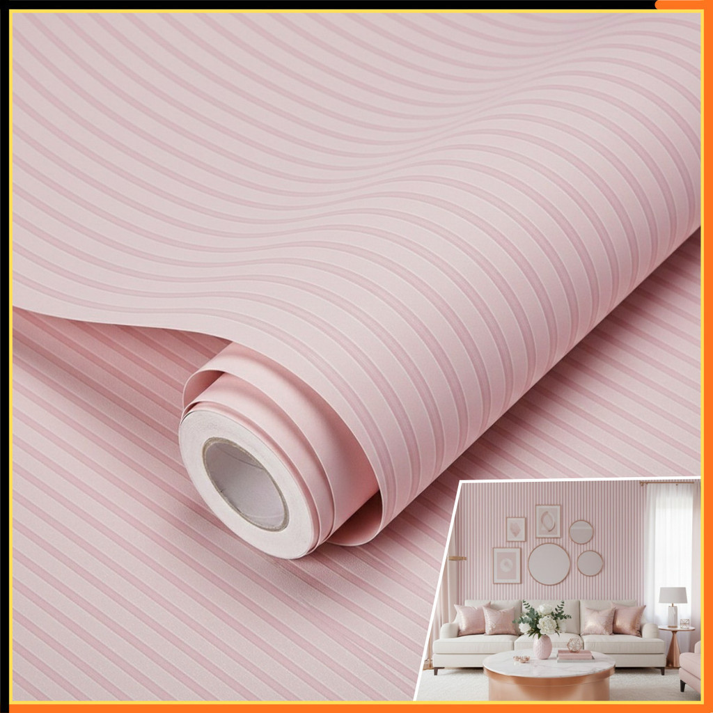 Papel Adesivo Ripado Rosa Claro 5 Metros x 45cm para Quarto infantil Rosa Claro
