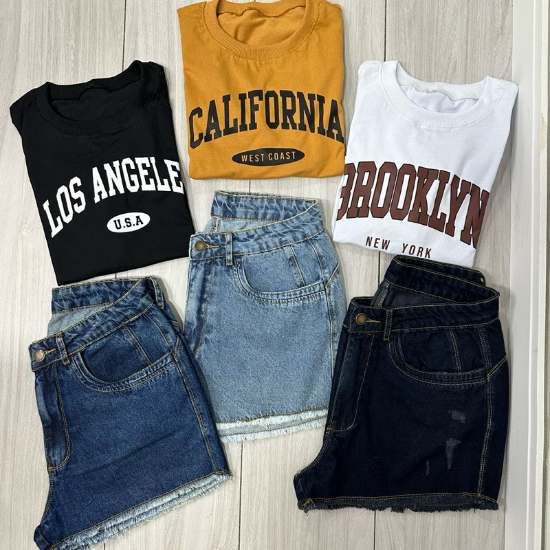 Conjunto feminino feminino short jeans mais cropped feminno bermuda feminina jeans cropped em Oferta na Shopee